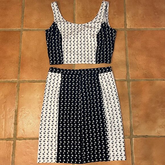 Giani Bini Black White Tank Top Midriff Skirt Set Womens 6 Zipper - Picture 1 of 10